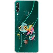 PrintiFy Huawei Y6P ile Uyumlu Splash Bukalemun Tasarımlı Şeffaf Silikon Kılıf