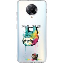 PrintiFy Poco F2 Pro ile Uyumlu Splash Tembel Hayvan Tasarımlı Şeffaf Silikon Kılıf