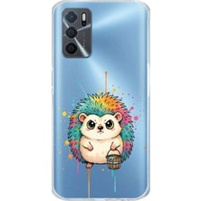 PrintiFy Oppo A16 ile Uyumlu Splash Kirpi Tasarımlı Slimfit Şeffaf Silikon Kılıf