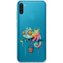 PrintiFy Samsung Galaxy M11 ile Uyumlu Splash Bukalemun Tasarımlı Slimfit Şeffaf Silikon Kılıf