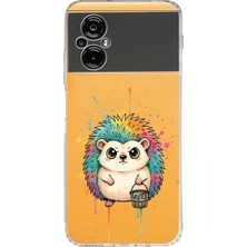 PrintiFy Poco M5 ile Uyumlu Splash Kirpi Tasarımlı Slimfit Şeffaf Silikon Kılıf