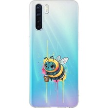 PrintiFy Oppo Reno 3 ile Uyumlu Splash Arı Tasarımlı Slimfit Şeffaf Silikon Kılıf