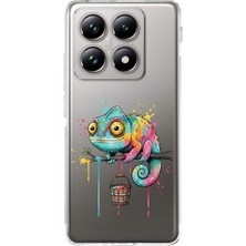 PrintiFy Xiaomi Mi 14T Pro ile Uyumlu Splash Bukalemun Tasarımlı Şeffaf Silikon Kılıf