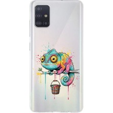 PrintiFy Samsung Galaxy A51 ile Uyumlu Splash Bukalemun Tasarımlı Slimfit Şeffaf Silikon Kılıf