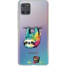 PrintiFy Samsung Galaxy A81 ile Uyumlu Splash Tembel Hayvan Tasarımlı Şeffaf Silikon Kılıf