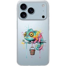 PrintiFy iPhone 17 Pro ile Uyumlu Splash Bukalemun Tasarımlı Slimfit Şeffaf Silikon Kılıf