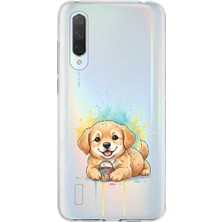 PrintiFy Xiaomi Mi 9 Lite ile Uyumlu Splash Köpek Tasarımlı Şeffaf Silikon Kılıf