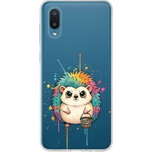 PrintiFy Samsung Galaxy A02 ile Uyumlu Splash Kirpi Tasarımlı Slimfit Şeffaf Silikon Kılıf