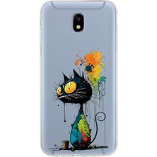 PrintiFy Samsung Galaxy J5 Pro ile Uyumlu Splash Kedi Tasarımlı Slimfit Şeffaf Silikon Kılıf