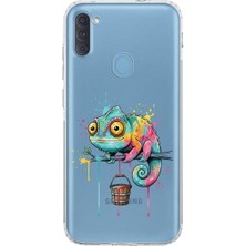 PrintiFy Samsung Galaxy A11 ile Uyumlu Splash Bukalemun Tasarımlı Şeffaf Silikon Kılıf