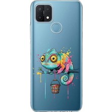 PrintiFy Oppo A15S ile Uyumlu Splash Bukalemun Tasarımlı Slimfit Şeffaf Silikon Kılıf