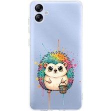 PrintiFy Samsung Galaxy A04E ile Uyumlu Splash Kirpi Tasarımlı Şeffaf Silikon Kılıf