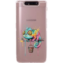PrintiFy Samsung Galaxy A80 ile Uyumlu Splash Bukalemun Tasarımlı Şeffaf Silikon Kılıf