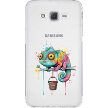 PrintiFy Samsung Galaxy J7 ile Uyumlu Splash Bukalemun Tasarımlı Şeffaf Silikon Kılıf