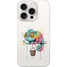 PrintiFy iPhone 15 Pro ile Uyumlu Splash Bukalemun Tasarımlı Şeffaf Silikon Kılıf
