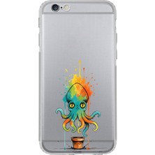 PrintiFy iPhone 6s Plus ile Uyumlu Splash Ahtapot Tasarımlı Şeffaf Silikon Kılıf