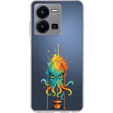 PrintiFy Vivo Y22S ile Uyumlu Splash Ahtapot Tasarımlı Şeffaf Silikon Kılıf