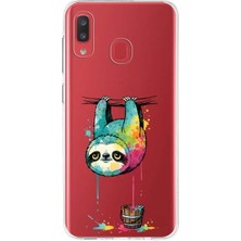 PrintiFy Samsung Galaxy A20 ile Uyumlu Splash Tembel Hayvan Tasarımlı Slimfit Şeffaf Silikon Kılıf