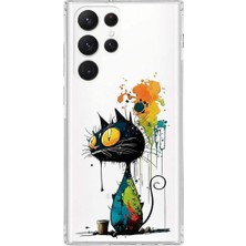 PrintiFy Samsung Galaxy S21 Ultra ile Uyumlu Splash Kedi Tasarımlı Şeffaf Silikon Kılıf