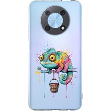 PrintiFy Huawei Nova Y90 ile Uyumlu Splash Bukalemun Tasarımlı Şeffaf Silikon Kılıf