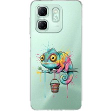 PrintiFy Infinix Hot 50I ile Uyumlu Splash Bukalemun Tasarımlı Şeffaf Silikon Kılıf