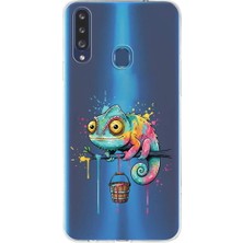 PrintiFy Samsung Galaxy A20S ile Uyumlu Splash Bukalemun Tasarımlı Slimfit Şeffaf Silikon Kılıf