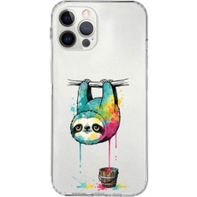 PrintiFy iPhone 12 Pro ile Uyumlu Splash Tembel Hayvan Tasarımlı Şeffaf Silikon Kılıf