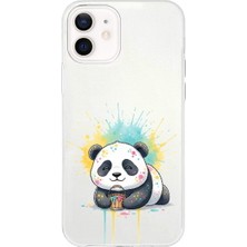PrintiFy iPhone 12 ile Uyumlu Splash Panda Tasarımlı Slimfit Şeffaf Silikon Kılıf