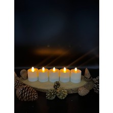 5 Adet 6 cm Beyaz Renk Batom LED Mum Çap 6 cm