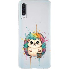 PrintiFy Samsung Galaxy A50 ile Uyumlu Splash Kirpi Tasarımlı Slimfit Şeffaf Silikon Kılıf