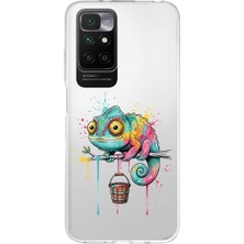 PrintiFy Redmi 10 2022 ile Uyumlu Splash Bukalemun Tasarımlı Slimfit Şeffaf Silikon Kılıf