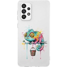 PrintiFy Samsung Galaxy A73 ile Uyumlu Splash Bukalemun Tasarımlı Slimfit Şeffaf Silikon Kılıf
