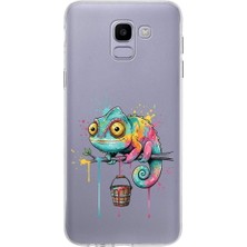 PrintiFy Samsung Galaxy J6 ile Uyumlu Splash Bukalemun Tasarımlı Slimfit Şeffaf Silikon Kılıf
