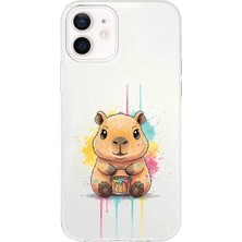 PrintiFy iPhone 12 Mini ile Uyumlu Splash Kapibara Tasarımlı Slimfit Şeffaf Silikon Kılıf
