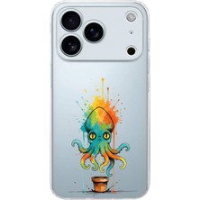 PrintiFy iPhone 17 Pro ile Uyumlu Splash Ahtapot Tasarımlı Şeffaf Silikon Kılıf