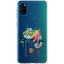 PrintiFy Samsung Galaxy M30S ile Uyumlu Splash Bukalemun Tasarımlı Slimfit Şeffaf Silikon Kılıf