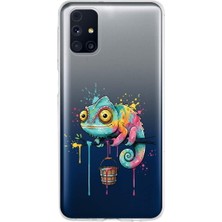 PrintiFy Samsung Galaxy M31S ile Uyumlu Splash Bukalemun Tasarımlı Slimfit Şeffaf Silikon Kılıf