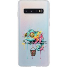 PrintiFy Samsung Galaxy S10 ile Uyumlu Splash Bukalemun Tasarımlı Slimfit Şeffaf Silikon Kılıf