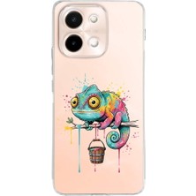 PrintiFy Vivo Y28 ile Uyumlu Splash Bukalemun Tasarımlı Şeffaf Silikon Kılıf