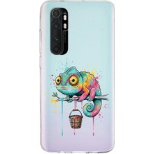 PrintiFy Xiaomi Mi Note 10 Lite ile Uyumlu Splash Bukalemun Tasarımlı Slimfit Şeffaf Silikon Kılıf