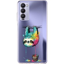 PrintiFy Tecno Camon 18P ile Uyumlu Splash Tembel Hayvan Tasarımlı Şeffaf Silikon Kılıf