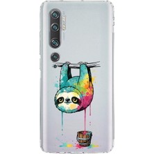 PrintiFy Xiaomi Mi Note 10 Pro ile Uyumlu Splash Tembel Hayvan Tasarımlı Şeffaf Silikon Kılıf