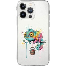 PrintiFy iPhone 13 Pro ile Uyumlu Splash Bukalemun Tasarımlı Şeffaf Silikon Kılıf