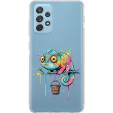 PrintiFy Samsung Galaxy A72 ile Uyumlu Splash Bukalemun Tasarımlı Şeffaf Silikon Kılıf