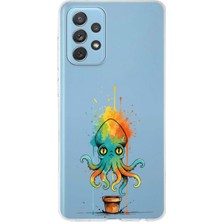 PrintiFy Samsung Galaxy A72 ile Uyumlu Splash Ahtapot Tasarımlı Slimfit Şeffaf Silikon Kılıf