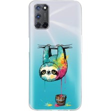 PrintiFy Oppo A72 ile Uyumlu Splash Tembel Hayvan Tasarımlı Şeffaf Silikon Kılıf