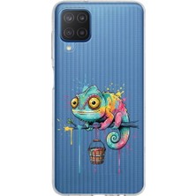 PrintiFy Samsung Galaxy M12 ile Uyumlu Splash Bukalemun Tasarımlı Slimfit Şeffaf Silikon Kılıf