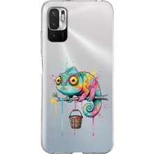 PrintiFy Redmi Note 10 5g ile Uyumlu Splash Bukalemun Tasarımlı Slimfit Şeffaf Silikon Kılıf
