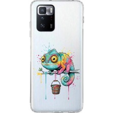 PrintiFy Poco X3 Gt ile Uyumlu Splash Bukalemun Tasarımlı Slimfit Şeffaf Silikon Kılıf