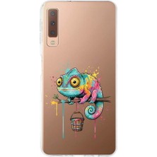 PrintiFy Samsung Galaxy A7 2018 ile Uyumlu Splash Bukalemun Tasarımlı Slimfit Şeffaf Silikon Kılıf